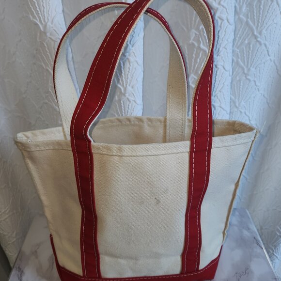 LL Bean Boat & Tote Cream & Red 12" x 10" Made In USA - Picture 4 of 8